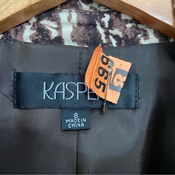 Kasper Pure Silk 2-Piece Blazer  Camisole Brown Black Cream Abstract Size US 8 - Picture 3 of 16